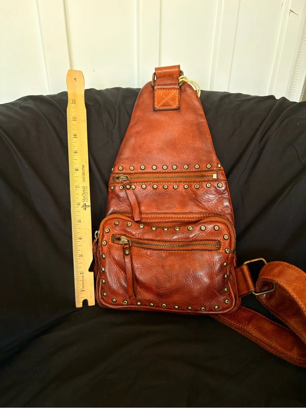 Spaghetti Western Brown Leather Studded Sling Bag - Casual Crossbody